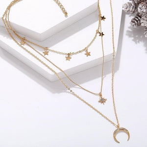 3 Piece Celestial Drop Necklace With Austrian Crystals Gold Plated