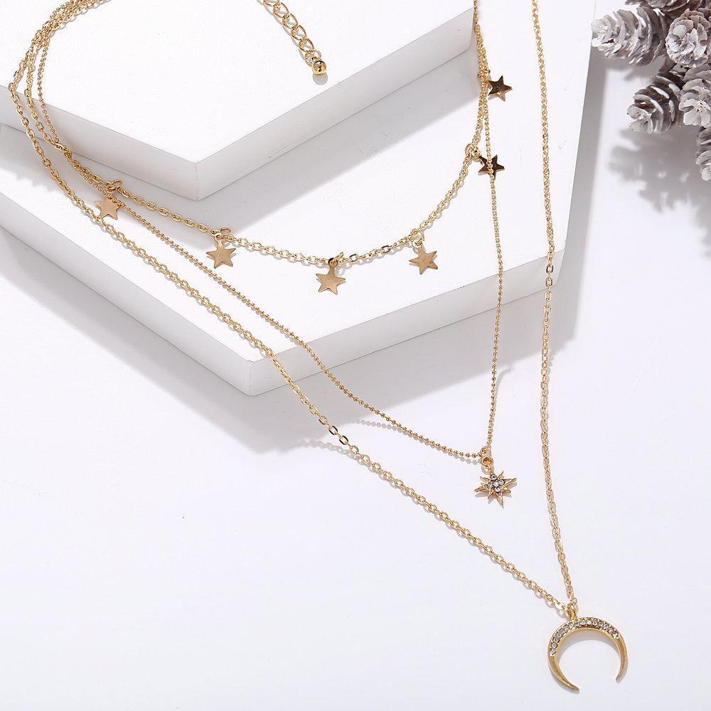 3 Piece Celestial Drop Necklace With Austrian Crystals Gold Plated