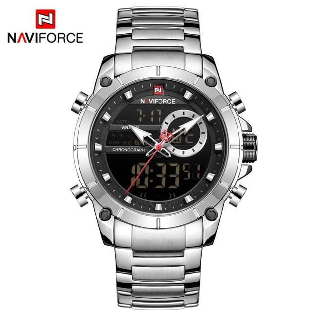 Men Military Sport Wrist Watch Gold Quartz Steel Waterproof Dual Display Male Clock Watches
