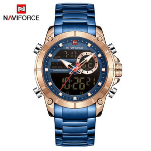 Men Military Sport Wrist Watch Gold Quartz Steel Waterproof Dual Display Male Clock Watches