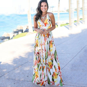 Women's Sling Floral Long Dresses arrival  Boho V-Neck Sleeveless  Party Beach Maxi Casual Dress