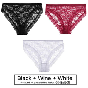 3PCS/Set Sexy Women Underwear Floral Lace Female Lingerie Briefs for Woman Plus Size