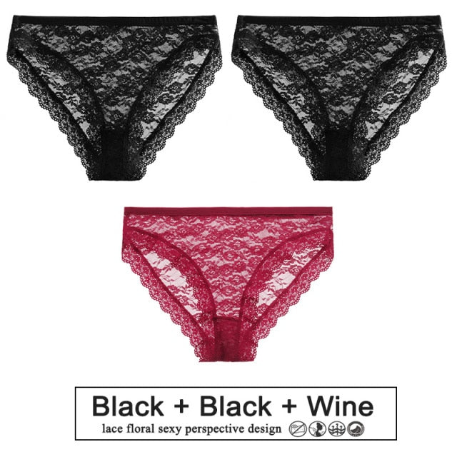 3PCS/Set Sexy Women Underwear Floral Lace Female Lingerie Briefs for Woman Plus Size