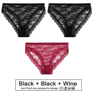 3PCS/Set Sexy Women Underwear Floral Lace Female Lingerie Briefs for Woman Plus Size