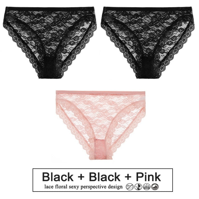 3PCS/Set Sexy Women Underwear Floral Lace Female Lingerie Briefs for Woman Plus Size
