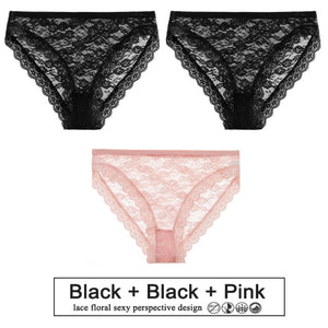 3PCS/Set Sexy Women Underwear Floral Lace Female Lingerie Briefs for Woman Plus Size