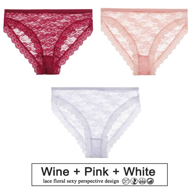 3PCS/Set Sexy Women Underwear Floral Lace Female Lingerie Briefs for Woman Plus Size