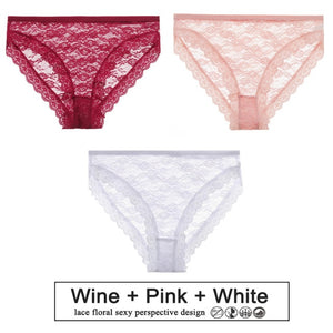 3PCS/Set Sexy Women Underwear Floral Lace Female Lingerie Briefs for Woman Plus Size