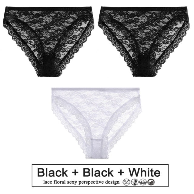 3PCS/Set Sexy Women Underwear Floral Lace Female Lingerie Briefs for Woman Plus Size