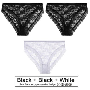 3PCS/Set Sexy Women Underwear Floral Lace Female Lingerie Briefs for Woman Plus Size