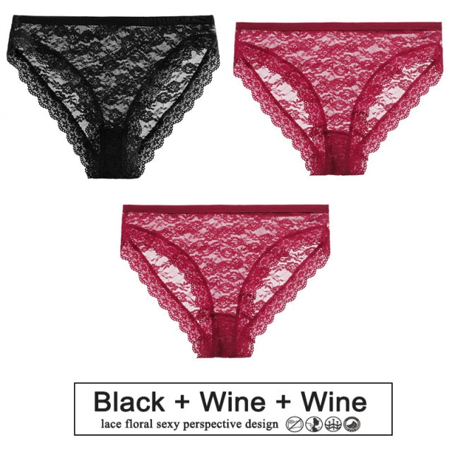 3PCS/Set Sexy Women Underwear Floral Lace Female Lingerie Briefs for Woman Plus Size