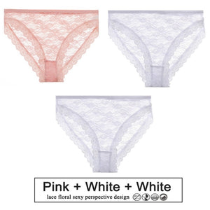 3PCS/Set Sexy Women Underwear Floral Lace Female Lingerie Briefs for Woman Plus Size