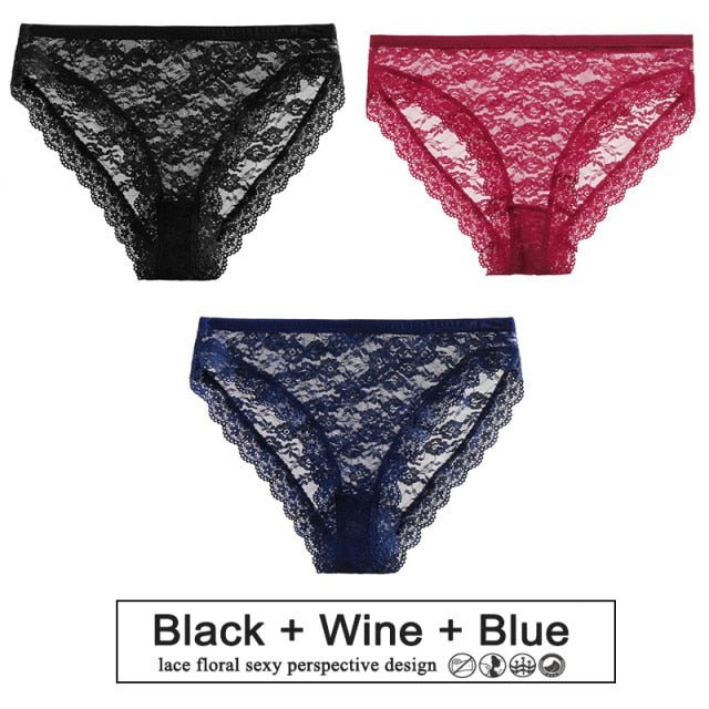 3PCS/Set Sexy Women Underwear Floral Lace Female Lingerie Briefs for Woman Plus Size