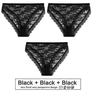 3PCS/Set Sexy Women Underwear Floral Lace Female Lingerie Briefs for Woman Plus Size