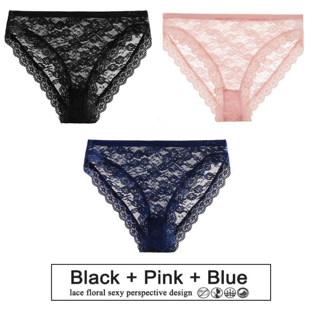 3PCS/Set Sexy Women Underwear Floral Lace Female Lingerie Briefs for Woman Plus Size
