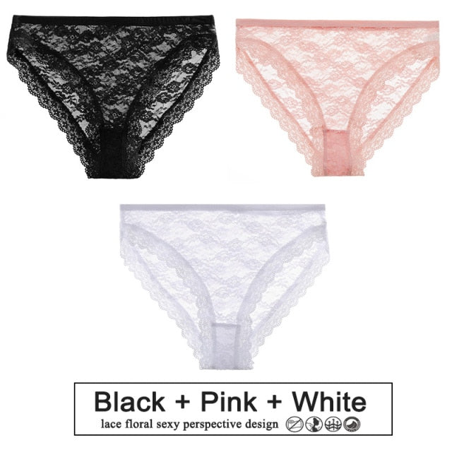 3PCS/Set Sexy Women Underwear Floral Lace Female Lingerie Briefs for Woman Plus Size