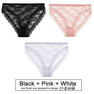 3PCS/Set Sexy Women Underwear Floral Lace Female Lingerie Briefs for Woman Plus Size