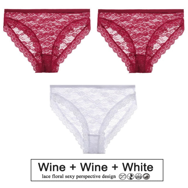 3PCS/Set Sexy Women Underwear Floral Lace Female Lingerie Briefs for Woman Plus Size