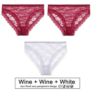 3PCS/Set Sexy Women Underwear Floral Lace Female Lingerie Briefs for Woman Plus Size