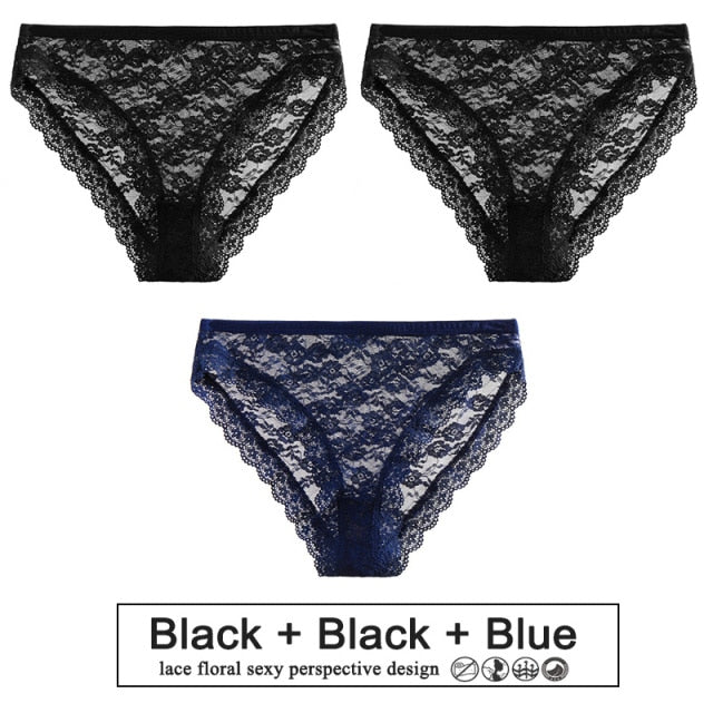 3PCS/Set Sexy Women Underwear Floral Lace Female Lingerie Briefs for Woman Plus Size
