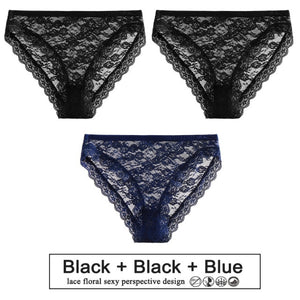 3PCS/Set Sexy Women Underwear Floral Lace Female Lingerie Briefs for Woman Plus Size