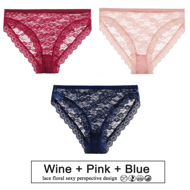 3PCS/Set Sexy Women Underwear Floral Lace Female Lingerie Briefs for Woman Plus Size