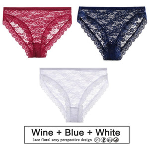 3PCS/Set Sexy Women Underwear Floral Lace Female Lingerie Briefs for Woman Plus Size