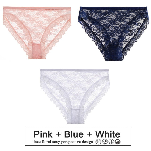 3PCS/Set Sexy Women Underwear Floral Lace Female Lingerie Briefs for Woman Plus Size