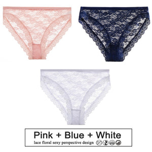 3PCS/Set Sexy Women Underwear Floral Lace Female Lingerie Briefs for Woman Plus Size