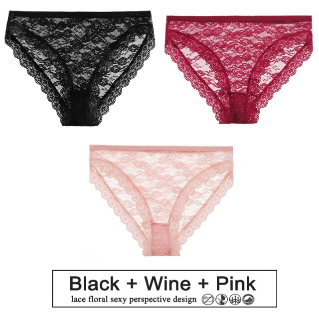 3PCS/Set Sexy Women Underwear Floral Lace Female Lingerie Briefs for Woman Plus Size