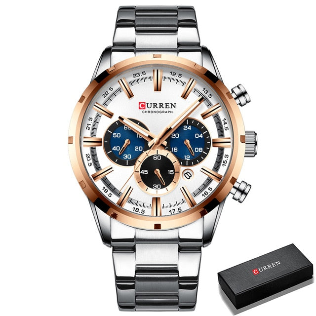 CURREN Men Watch Top Brand Luxury Sports Quartz Mens Watches Full Steel Waterproof Chronograph