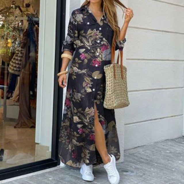 Casual Women Long Sleep Dress Party Maxi Dress