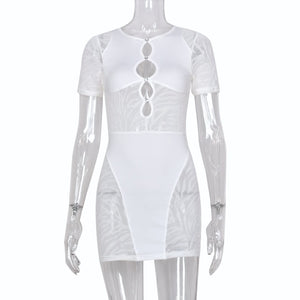 Plus Size Cut Out Sexy Zebra Mesh Transparent Women Mini Dress for Beach Holiday Night Club Party Bodycon Pencil Shorts Dresses
