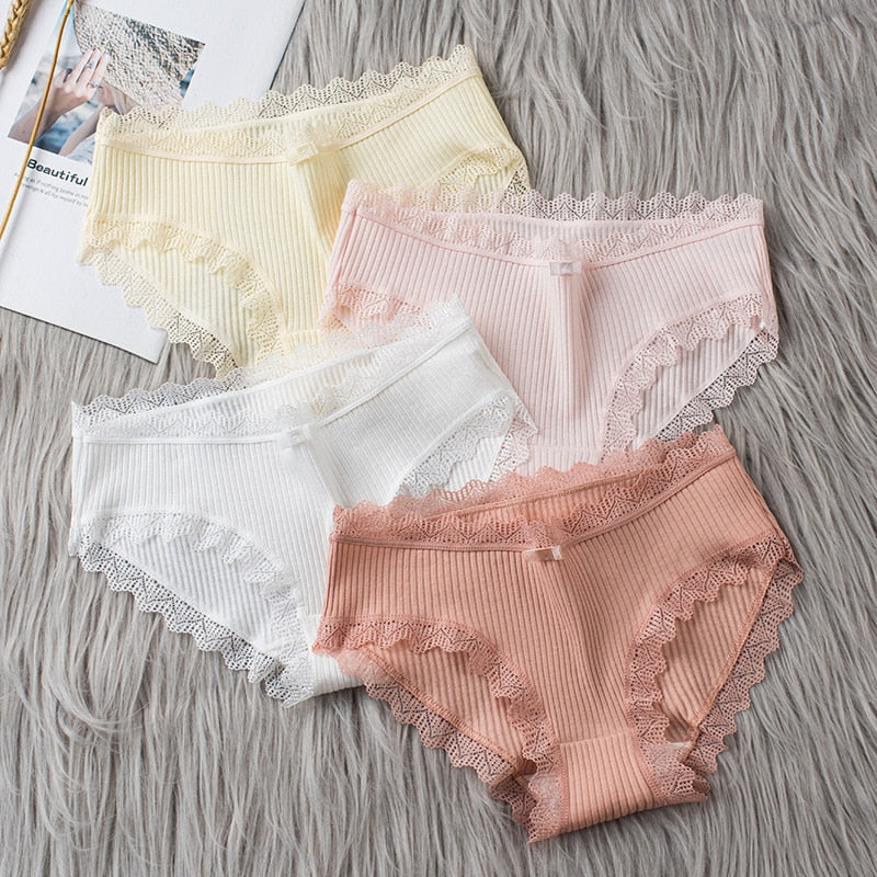 Casual Fashion Women Panties Lace Mid-waist Underwear Threaded