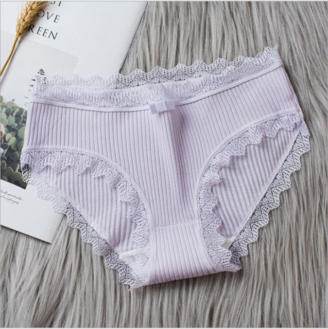 Casual Fashion Women Panties Lace Mid-waist Underwear Threaded