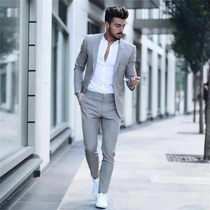 Tuxedos Slim Fit Peak Lapel Gray Men Suits(Jacket+Pants)