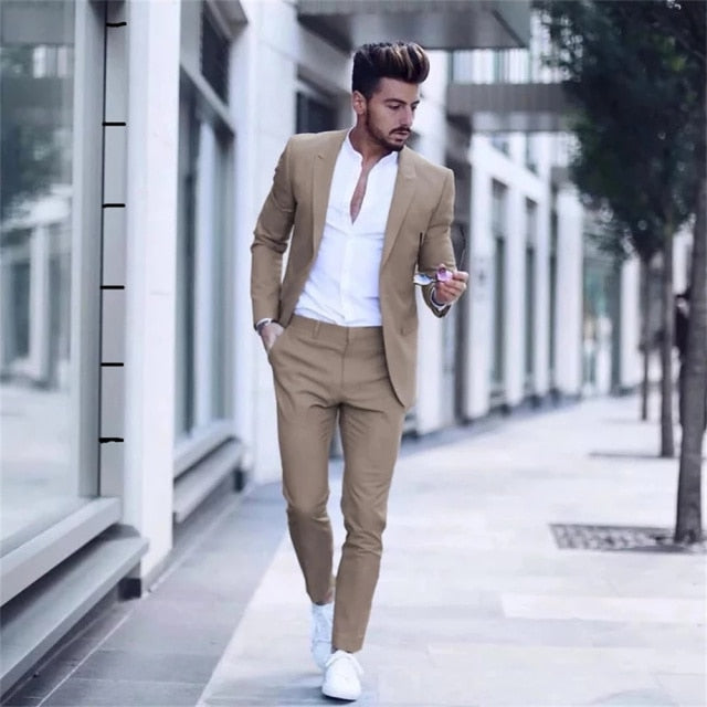 Tuxedos Slim Fit Peak Lapel Gray Men Suits(Jacket+Pants)